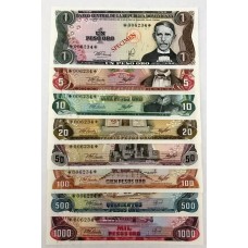 DOMINICAN REPUBLIC 1978 . ONE 1- ONE THOUSAND 1,000 PESOS BANKNOTES . SPECIMEN . FULL SET